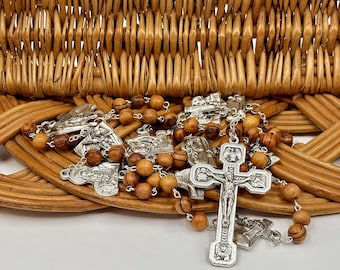 Stations of the Cross Rosary, Olive Wood Beads and Station Medals