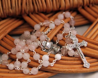 Rosary, Communion Chalice, Rose Quartz and Pearl Shell