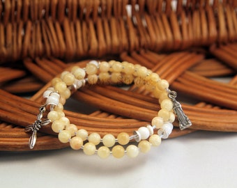 Our Lady of Lourdes Rosary Bracelet, Yellow Calcite and Shell