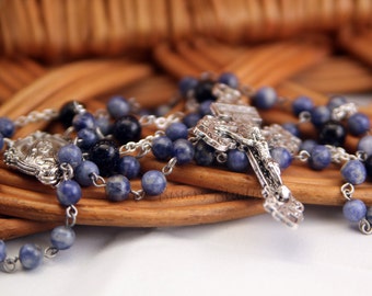 Immaculate Heart of Mary Rosary, Sodalite and Blue Goldstone