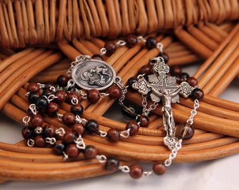 St. Joseph Rosary, Mahogany Obsidian and Smoky Quartz