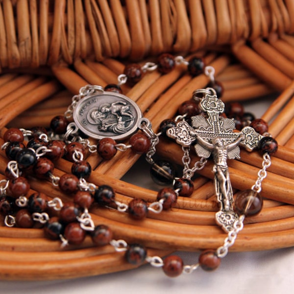 Rosario de San José, obsidiana caoba y cuarzo ahumado