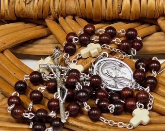 Saint Teresa of Calcutta Rosary, Red Rosewood and Howlite