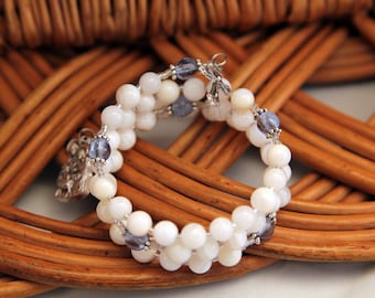 Holy Family Rosary Bracelet, Pearl Shell and Czechoslovakian Druk beads