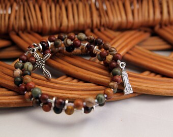 Our Lady of Lourdes Rosary Bracelet, Red Creek Jasper and Red Tiger Eye