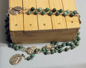 Rosary of the Seven Sorrows, African Jade and Our Lady of Sorrows Medals