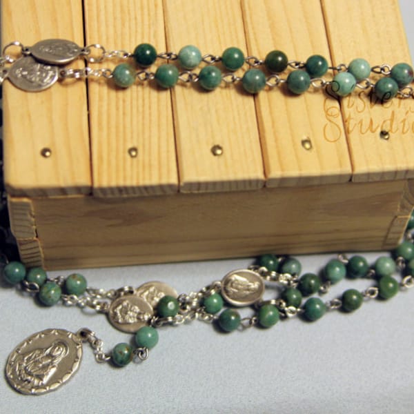 Rosary of the Seven Sorrows, African Jade and Our Lady of Sorrows Medals