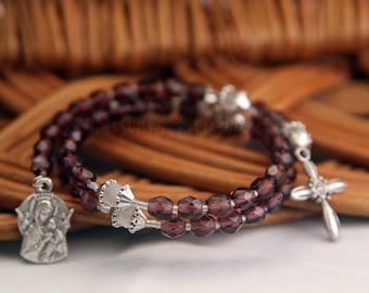 Our Lady of Perpetual Help Rosary Bracelet, Amethyst and Opal Crystal