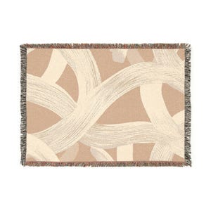 Woven Blanket, Beige White Abstract Curvy Lines Design, Home Decor, Sofa Throw, Cozy Blanket, Modern Living Room Accents, Housewarming Gift