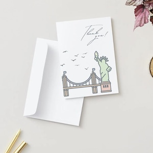 Tarjeta de agradecimiento de Nueva York, tarjeta editable con el horizonte de Nueva York, nota de agradecimiento imprimible, descarga digital, boda en Nueva York, tarjeta de graduación, papelería de Nueva York
