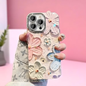 Luxus Glitzer Blume iPhone Hülle – Laser Muster Klar Rahmen – Für iPhone 16 Pro Max, 15, 14, 13 Pro Max, 14, 13 – Objektiv-Schutzhülle
