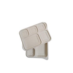 Cornstarch Plates with Lids - 5 Compartments, 20 Pack | Disposable Sectioned Trays for Events, Schools, and Cafeterias