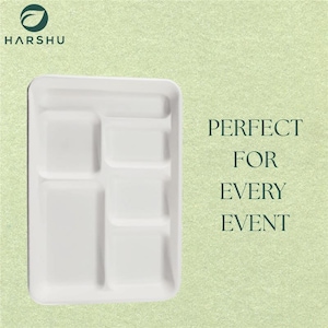 Eco-Friendly Disposable 6 Compartment Plates, Biodegradable Trays - Perfect for Parties, Halloween, Offices - Sugarcane Material (25 PCS)