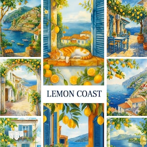 15 afdrukbare Italiaanse mediterrane ansichtkaarten – citroenkustkunst – 5 x 7 inch – verticale reiskaarten – zee- en dorpsgezichten – digitale download