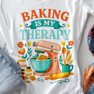 Baking Is My Therapy SVG PNG 14x14 in | Kitchen Mixer Baking Quote Clipart | Cookie Baking Wall Art | Digital Cut File for Cricut Silhouette