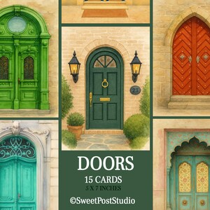 15 cartes postales imprimables vintage Doors - Art de l'architecture européenne - Téléchargement numérique - 5 x 7 pouces - Décoration de voyage et cartes Postcrossing