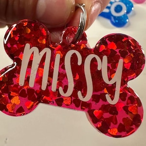 Custom Glitter Bone Dog Tag – Personalized Pet ID Tags