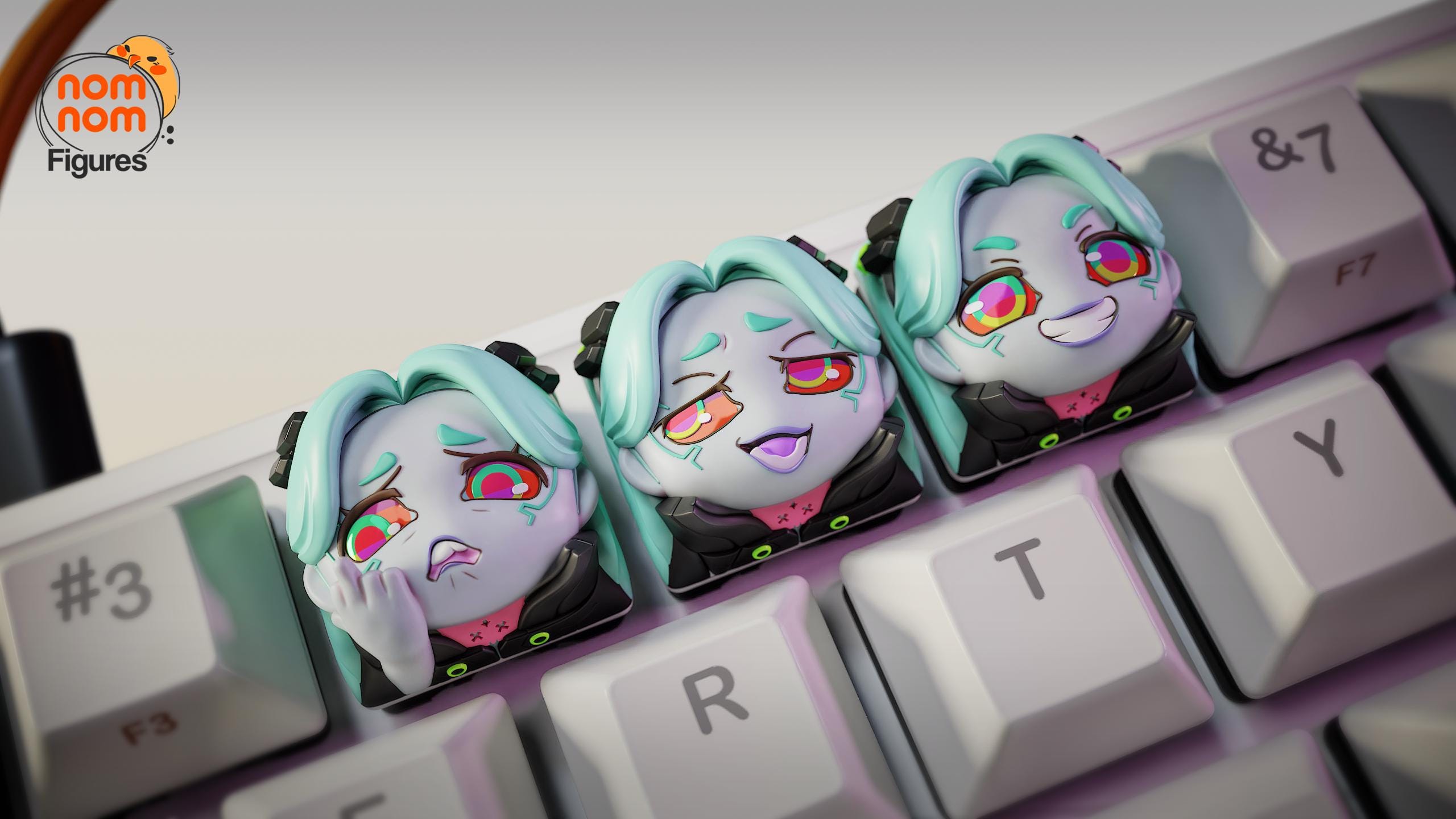 DIY Anime Keycaps (Set of 3) - Rebecca from Cyberpunk - Unpainted - For MX Switches