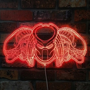 Xenomorph och Predator lysande LED-skylt, LED-spelrumsdekor med flera färger, unik glödande present med charm