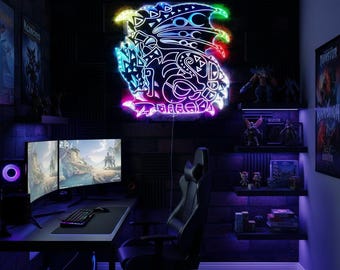 Monster Hunter Dragon Rathalos Light Up LED Sign , LED Game Room Decor with multi colors, Unique Glowing Charm Gift