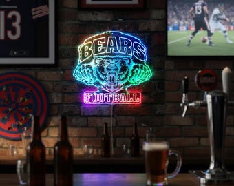 Enseigne lumineuse LED Chicago Bears, cadeau pour joueur de football, décoration de chambre d'enfant, nom de joueur de football, veilleuse de chambre unique