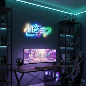Hatsune Miku Light Up LED Sign , LED Game Room Decor with multi colors, Unique Glowing Charm Gift
