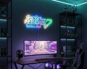 Letrero LED iluminado de Hatsune Miku, decoración de sala de juegos LED con varios colores, regalo de encanto brillante único