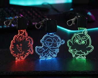Generation 10 Starters Light Up Acrylic Keychain,  Custom Browt Pombon Gecqua LED Keychain Charm with multi colors, Unique Gamer Charm Gift