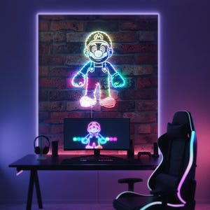 Super Mario Light Up LED Sign , LED Game Room Decor with multi colors, Unique Glowing Charm Gift