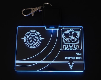 Hazbin Hotel Vox ID Card Light Up Acrylic Keychain, Voxtek LED Keychain Charm with multi colors, Unique Glowing Charm Gift