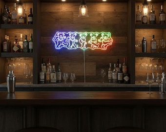 Letrero LED iluminado de osos bailarines de Grateful Dead, decoración de sala de juegos LED con varios colores, regalo único con amuleto brillante