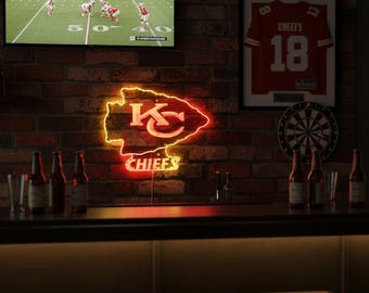 Insegna luminosa a LED dei Kansas City Chiefs, regalo per calciatori, decorazione per cameretta, insegna con il nome del calciatore, luce notturna unica per camera da letto