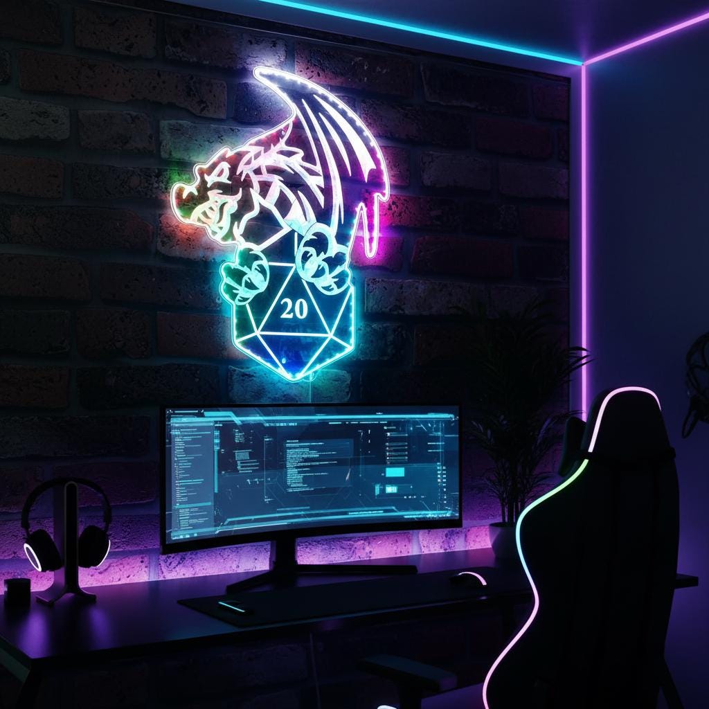 Dnd Dice Dungeons & Dragons Light up LED Sign , LED Game Room Decor ...