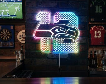 Setalet Seahawks 12th Man Light Up LED-Schild, Geschenk für Fußballspieler, Kinderzimmerdekor, Fußballspieler-Namensschild, einzigartiges Schlafzimmer-Nachtlicht