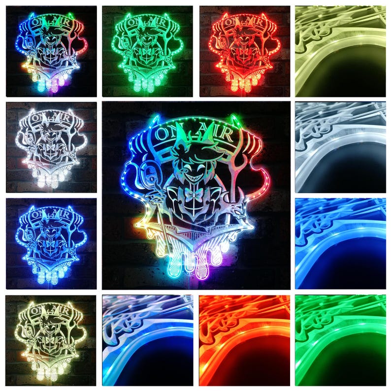 Puede incluir: Un letrero LED decorativo con el texto "ON AIR" y un dise&ntilde;o de personaje estilizado. El letrero est&aacute; iluminado con varios colores, incluyendo rojo, verde, azul y blanco. El dise&ntilde;o est&aacute; montado en una pared de ladrillo.