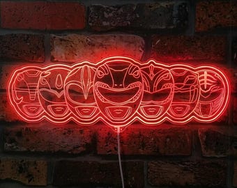 Mighty Morphin Power Rangers Light Up LED Sign, LED Game Room Decor with multi colors, Unique Glowing Charm Gift