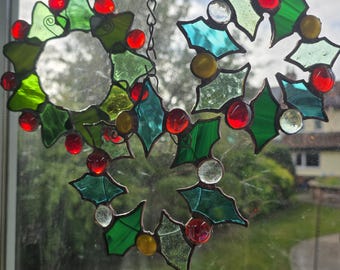 Stained glass Christmas wreath
