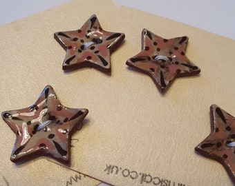 Pair of medium handmade ceramic buttons -2 medium pink/purple star handpainted pottery button multiple colour options C118 C119