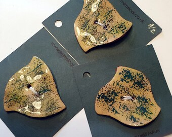 Handmade large ceramic button - single large  wavy triangle pottery button, handpainted green pottery button C3