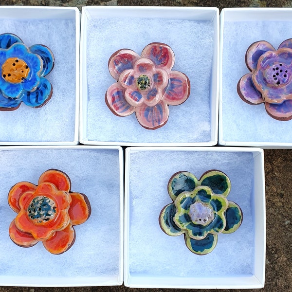 Ceramic flower brooch, pottery brooch