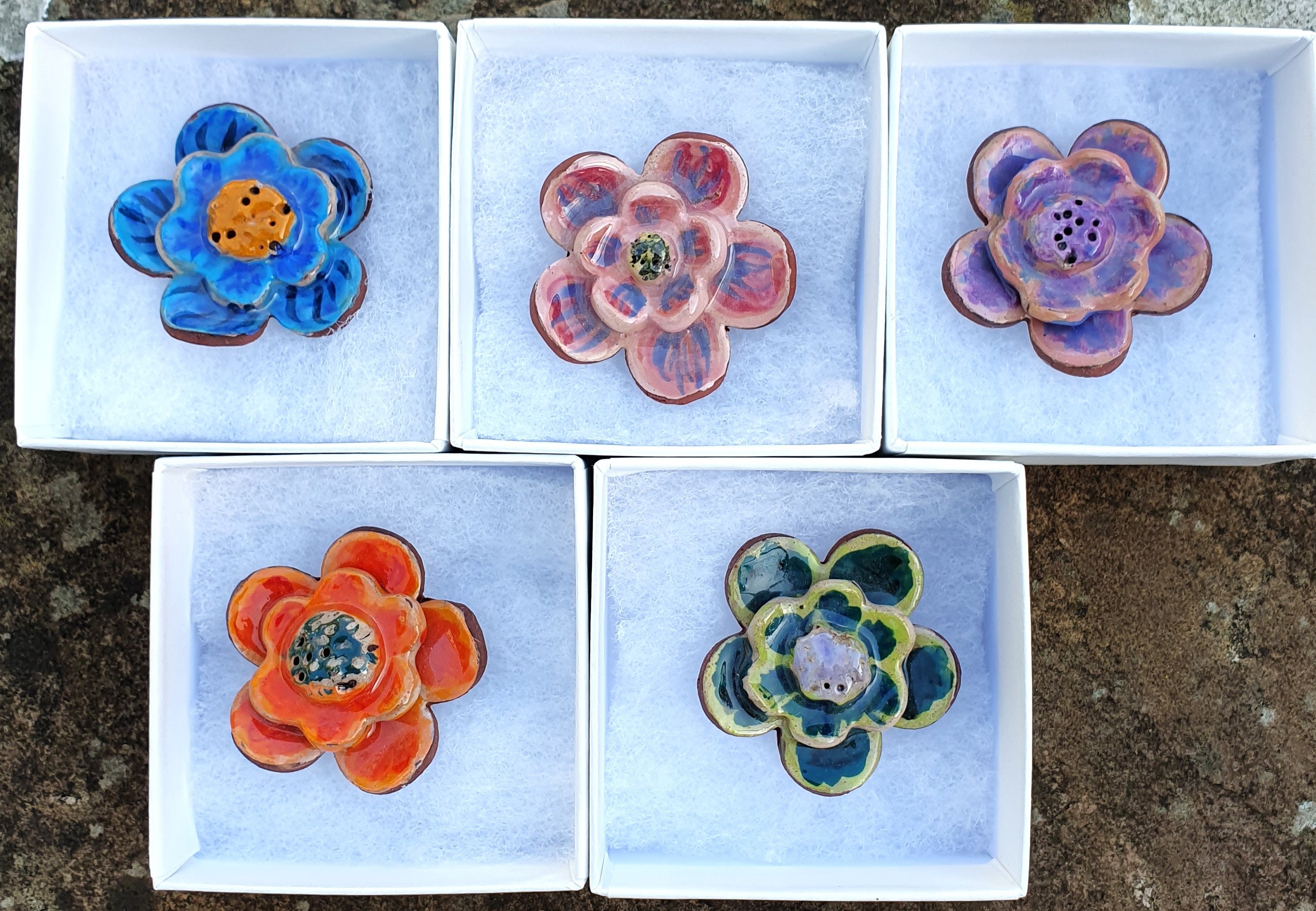 Ceramic flower brooch, pottery brooch