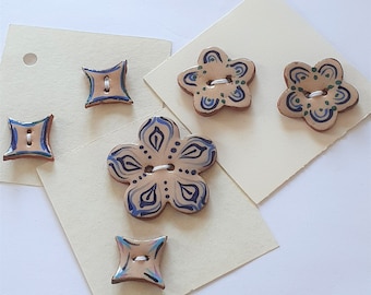 Destash Set of 6 mixed blue handmade ceramic buttons