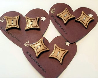 Pair of small handmade ceramic buttons -  2 handpainted square/triangle pottery buttons C8