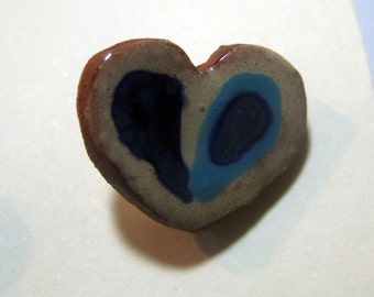 Pair of small handmade ceramic buttons -  2 small blue heart pottery buttons C33