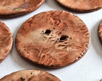 Large handmade ceramic button - single round  handpainted pottery button C5