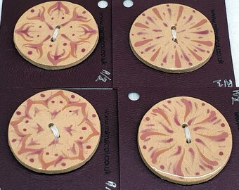 Handmade large ceramic button - single or mixed set of 4 large circle pottery button, handpainted pink button C130