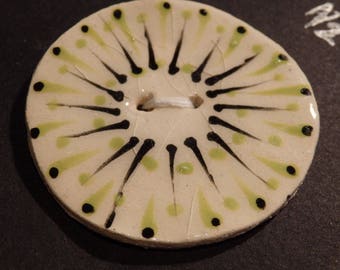 Handmade large ceramic buttons - set of 2 large handpainted green pottery buttons C112