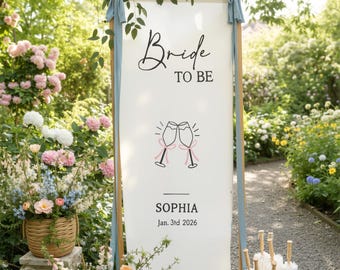 Embroidered Bridal Shower Welcome Sign Banner, Personalized Linen Wedding Shower Sign, Custom Wedding decorations.