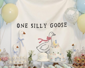 Hand Embroidered One Silly Goose Sign | 1st Birthday Party Fabric Home Decor | Custom Embroidered Birthday Sign