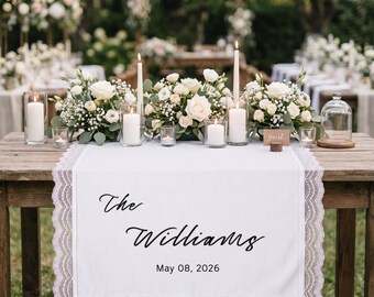 Custom Wedding Table Runner, Personalized Last Name Sign with Est Date, Rustic Wedding Welcome Banner, Head Table Decor, Bridal Shower Gift